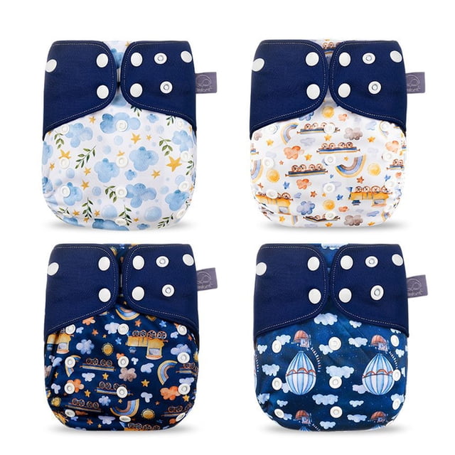 Paquete de 4 pañales de tela para bebé, lavables, reutilizables, de bolsillo, de secado rápido, transpirables, impermeables, de talla única, ajustables para bebés, niñas, niños y bebés