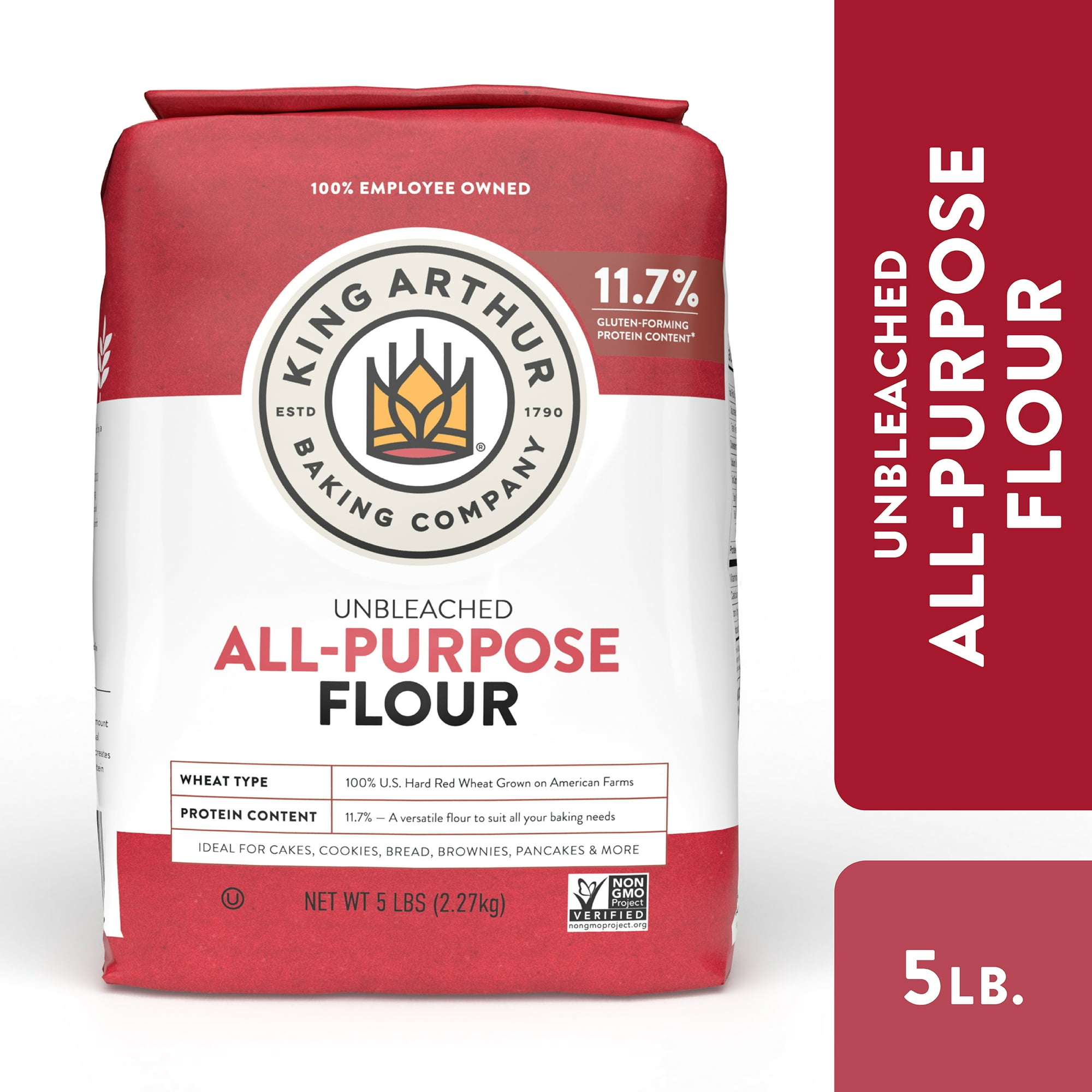 King Arthur Baking Company Non-GMO Project Verified, Certified Kosher Unbleached All Purpose Flour, 5 lb Bag