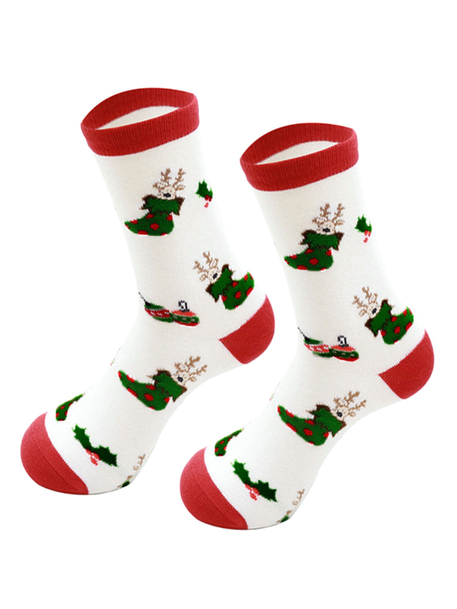 Kmbangi Kids Christmas Cotton Socks, Santa Elk Printed Winter