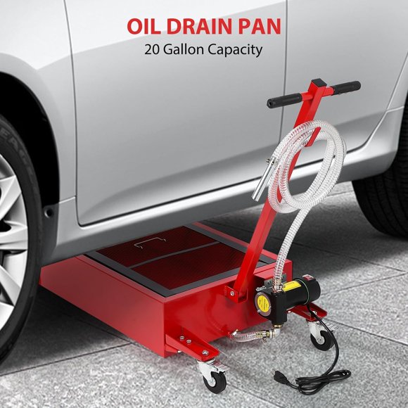 AKDSteel 18 Gallon Oil Drain Pan Oil Drain Tank with 12V Electric Pump, 76L Low Profile Oil Drain Pan, Oil Change Pan with T Foldable Hand and Wheels, 8FT Hose Oil Drain Cart for Car, SUV, Trucks