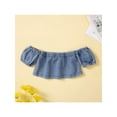 thumbnail image 6 of Franhais Kid Girl Outfits Suit Off-shoulder Short Sleeve Crop Tops High Waist Jeans with Belt Denim Clothes Set, 6 of 9