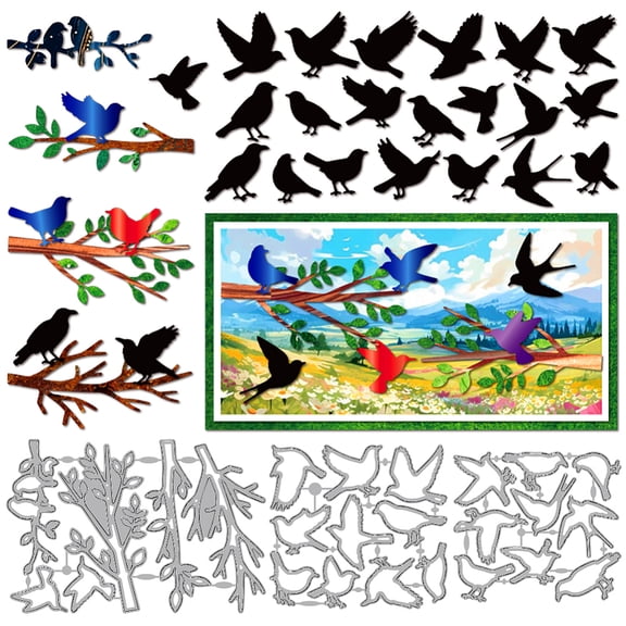 1set 3Pcs 3 Styles Bird Theme Carbon Steel Cutting Dies Stencils for DIY Scrapbooking Decorative Embossing Paper Card 104~110x95~16x0.8mm 1pc/style