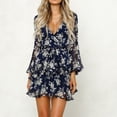 thumbnail image 4 of Pompotops Femmes Mode Casual Col V Manches Longues Imprimé Cravate Robe, 4 of 9