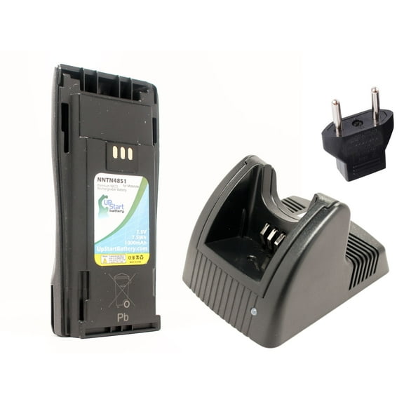 Motorola EP450 Battery and Charger with EU Adapter - Replacement for Motorola NNTN4851A Two-Way Radio Batteries and Chargers (1000mAh, 7.5V, NI-CD)
