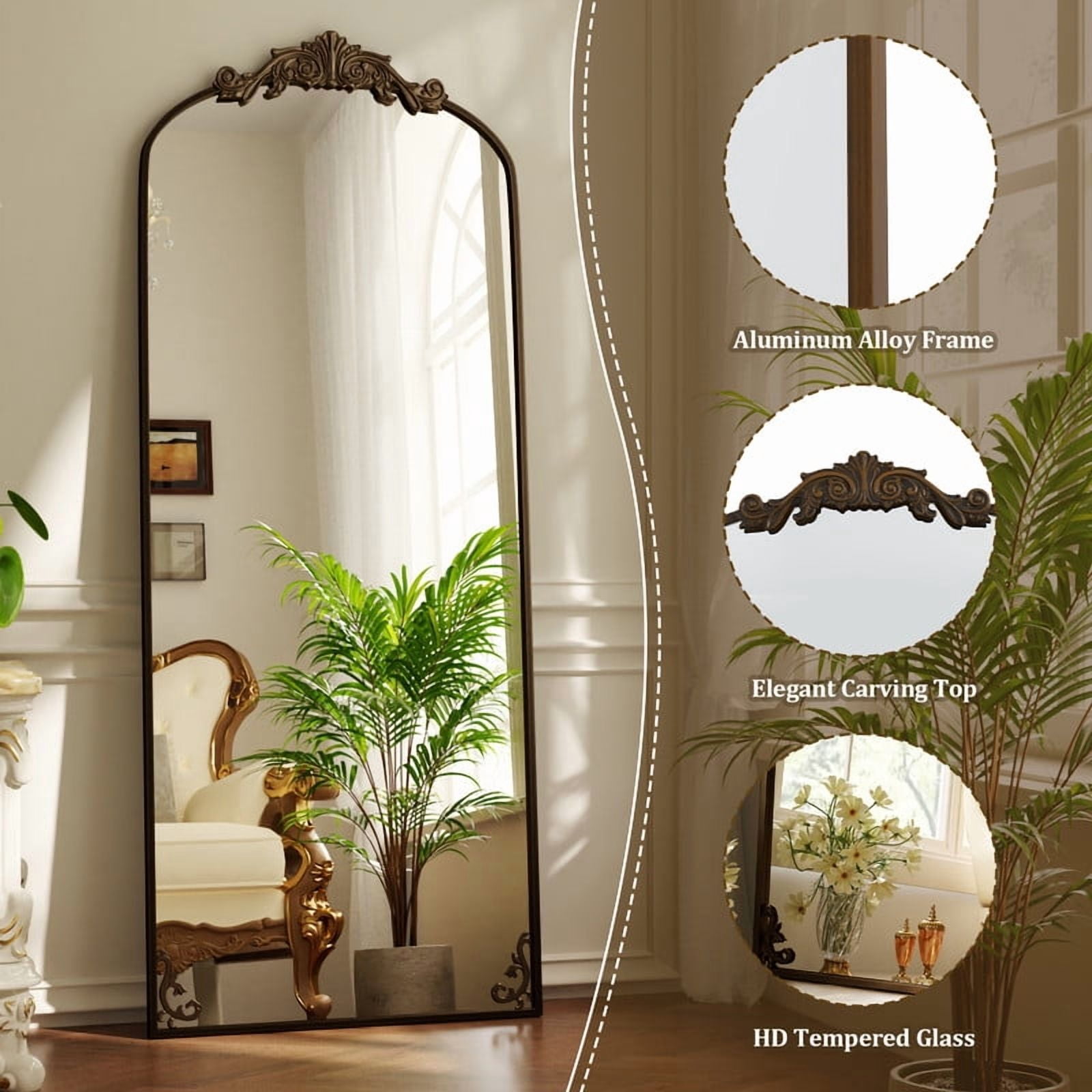 Anyrose 32"x73" Vintage Arched Full Length Dressing Mirror Floor Standing Mirror Wall Mounted, Antique Bronze