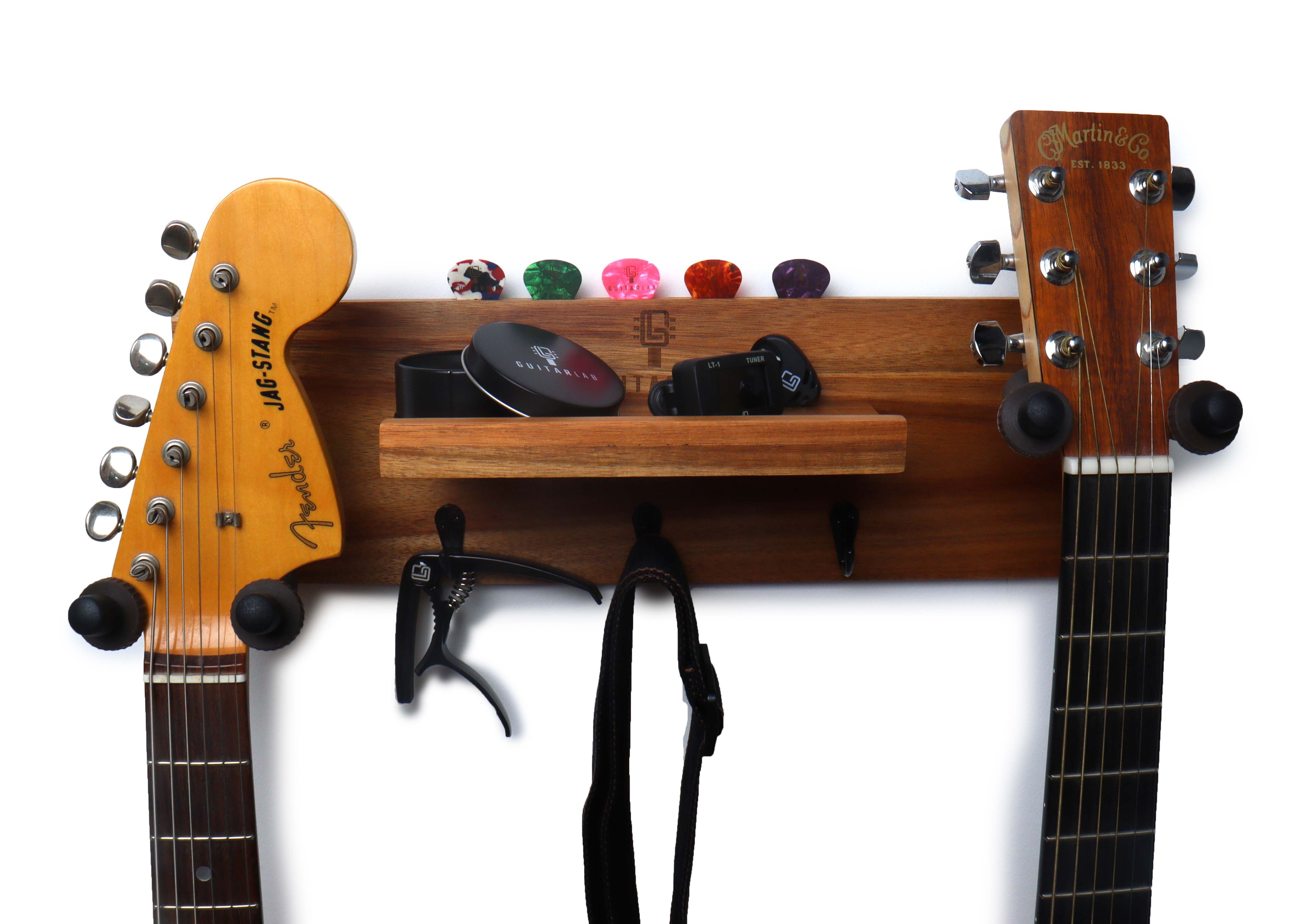 Guitar Lab Wall Hanger, 2 Hooks, Shelf & Pick Holder