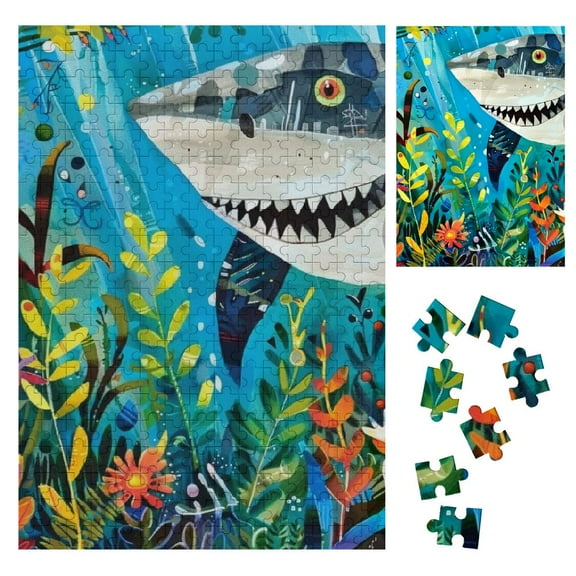 Shiartex Beneath The Waves: Shark -Jigsaw Puzzle, Eco-Friendly, Vibrant Oceanic Art, Cross & Glory Exclusive 300PCS