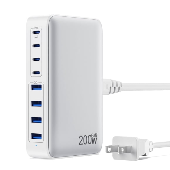 USB C Charger 200W USB C Charger Block,Upgraded GaN III 8-Port Fast Charging Station Hub,PD 65W Laptop Charging Adapter Compatible with MacBook Pro/Air,DELL,Steam Deck,i