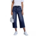 thumbnail image 3 of Womens Capri Jeans Stretchy Frayed Raw Hem Wide Leg Cropped Jenas with Pockets 2026 Summer High Waisted Denim Pants, L, 3 of 9