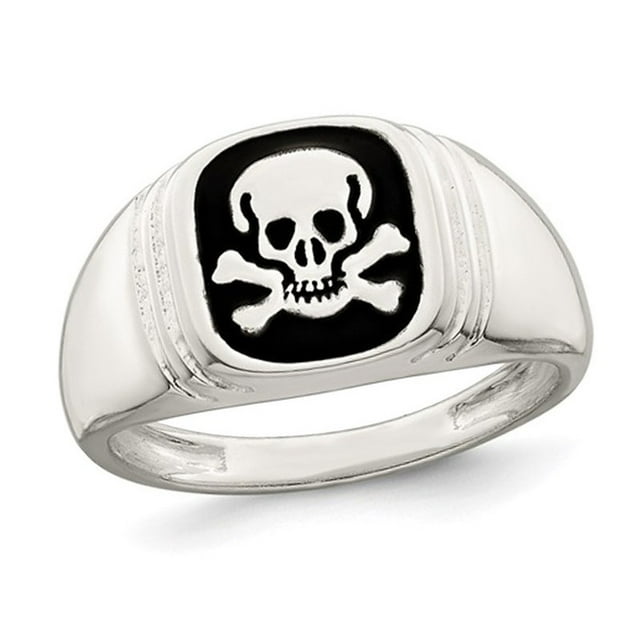 Mens Crâne and Croix en Argent Sterling avec Émail Noir
