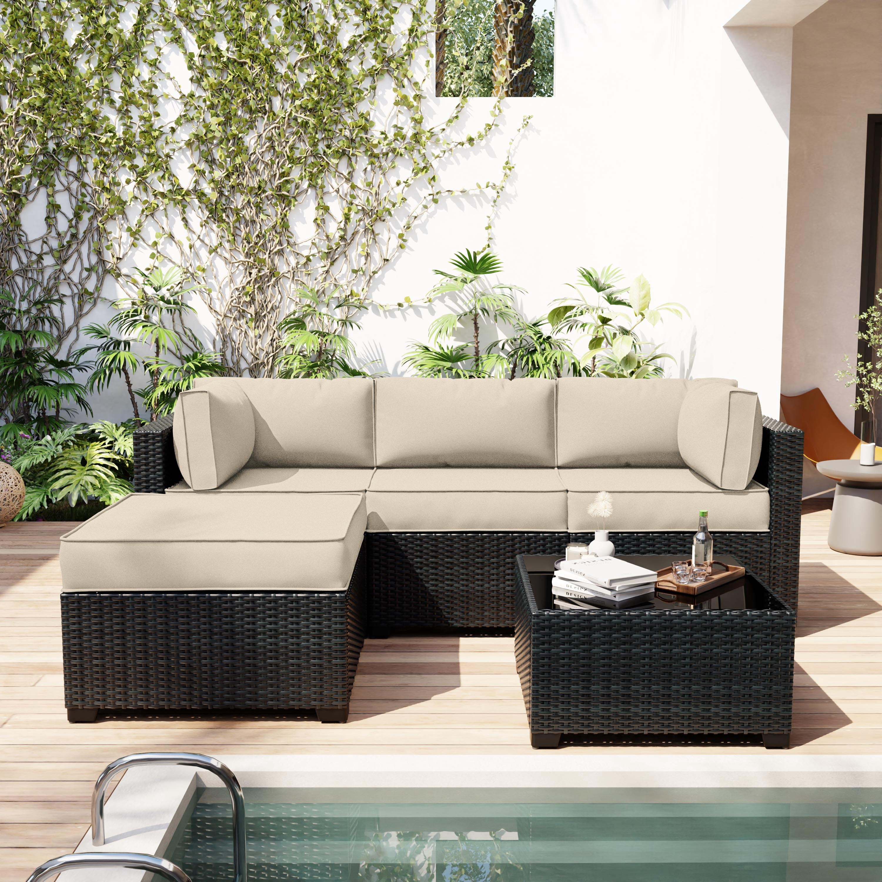 Snubbull 9 Pcs Outdoor Patio Cushion Covers with 4 Size, Waterproof & Zippered, Cream