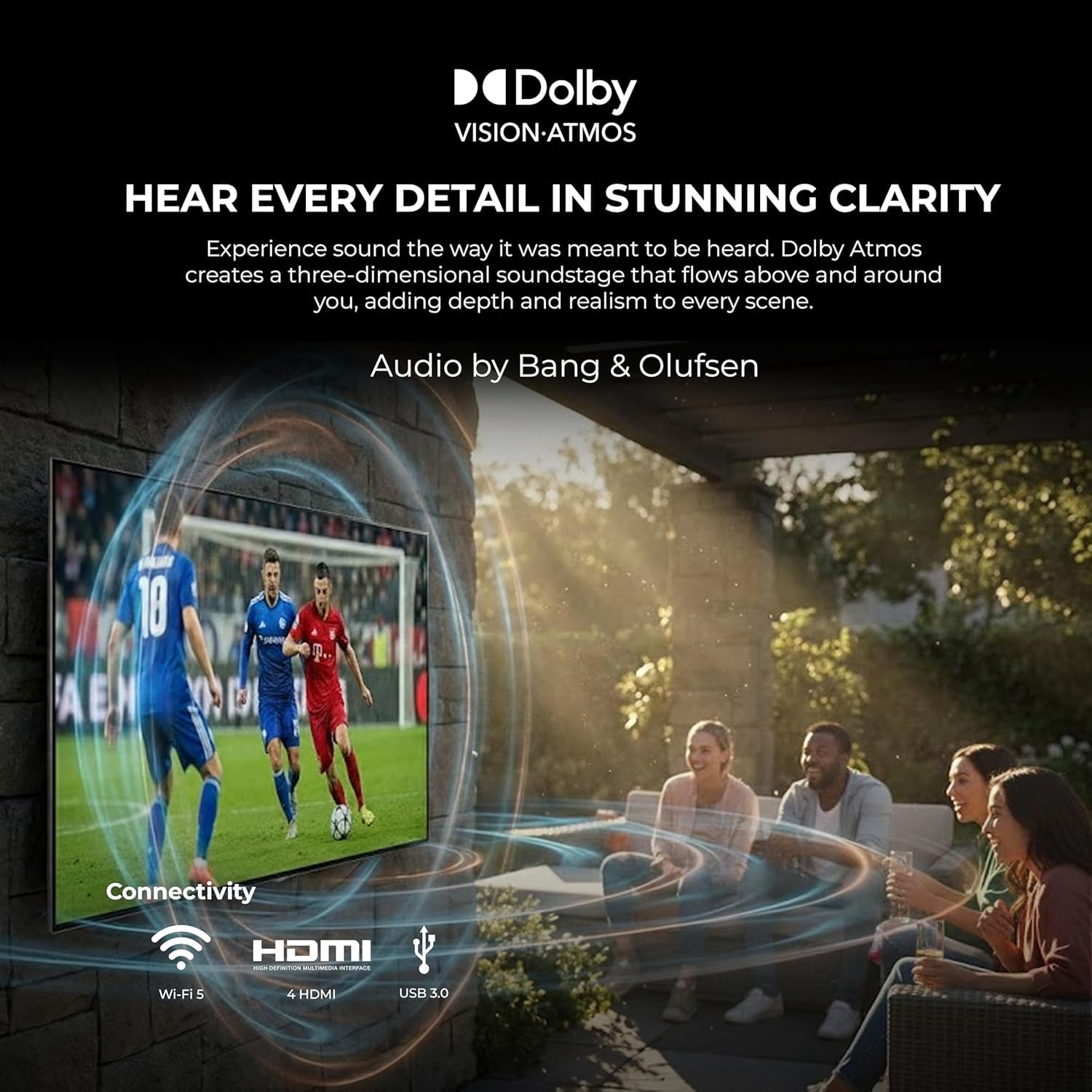 Titan G200 Mini-QLED 55 Inch Outdoor TV, Partial Sun, IP65 Smart Weatherproof TV, 4KHDR, 144Hz, Google AI OS, 2600Nits, Wi-Fi 5, Dolby Vision&Atmos, Bang&Olufsen, Outdoor TV Cover, SlimBezel, 2YrWty