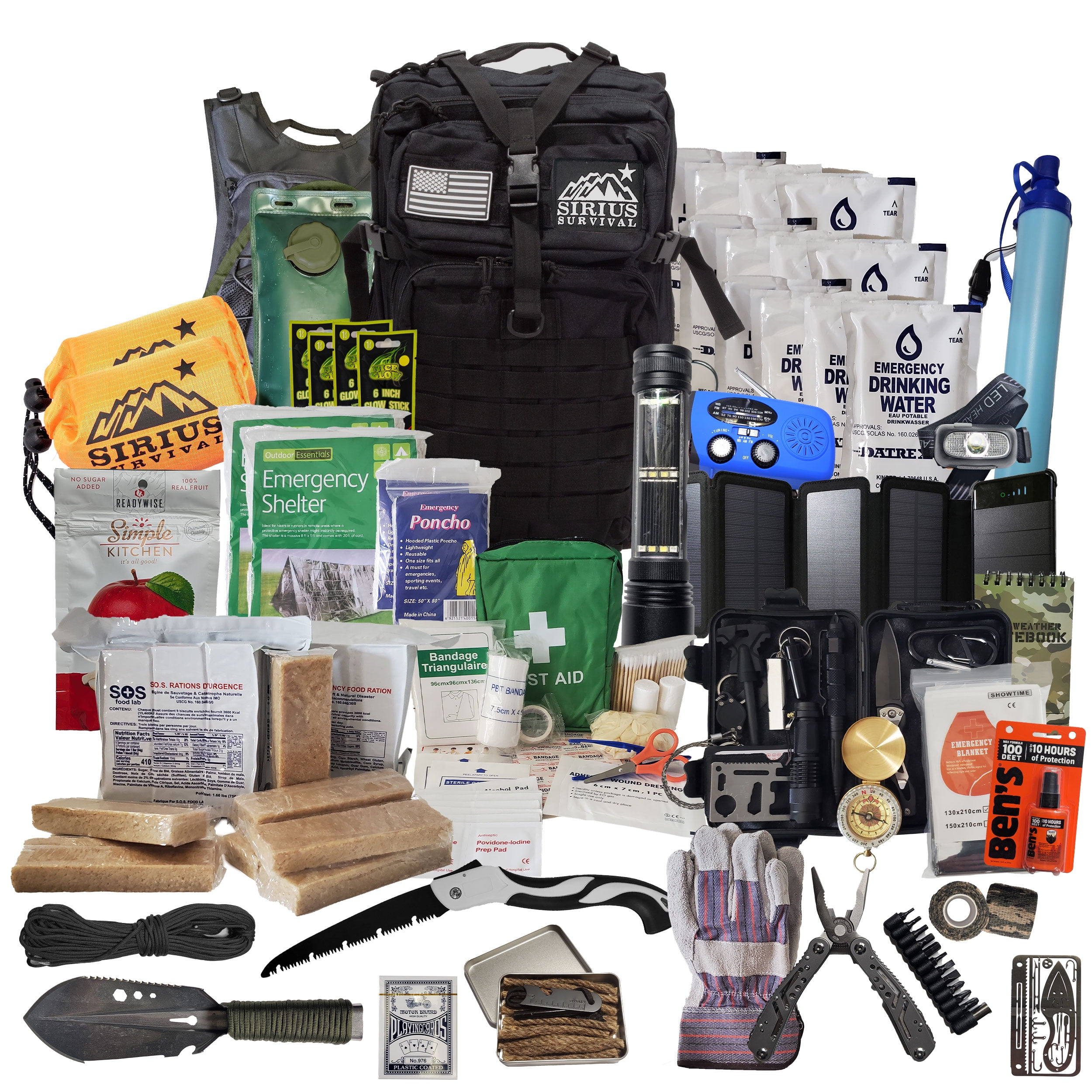 Sirius Survival Bug Out Bag - Premium Bugout Backpack Pre-Packed Survival Kit - Ultimate Bug Out Bag Backpack Survival Kit - Comprehensive Survival Bag - Go Bag Emergency Backpack - Black