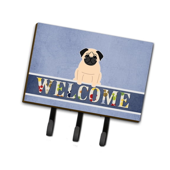 Carolines Treasures BB5589TH68 Pug Fawn Welcome Leash or Key Holder Triple multicolor