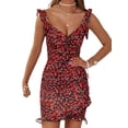 thumbnail image 2 of Women's Beach Dress with Sleeveless V Neck, Ruffle Hem, and Floral Print, 2 of 7