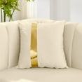 thumbnail image 4 of 89 Inches Velvet 3 Seater Luxury Sofa with Gold Stainless Steel Trims and Embroidered Texture, Mid Century Modern Victorian Tufted Couch for Living Room with 2 Fur & 2 Gold Strip Pillows (Beige), 4 of 11