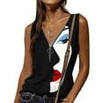 thumbnail image 2 of up to 60% off Gifts Usmixi Womens Tank Tops Quarter Zipper Ladies Fashion 3D Print Tshirts Vest Summer Trendy Face Graphics V-Neck Sleeveless Shirts Blouse Black XL, 2 of 5
