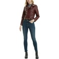thumbnail image 2 of Women's Genuine Red Lambskin Leather Jacket Motorcycle Slim Fit Biker Belt Jacket W399, 2 of 4