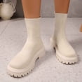 thumbnail image 2 of hopeusnice Round Toe Knit Ankle Boots Women Breathable Chunky Boots for Street Style Beige 35, 2 of 8