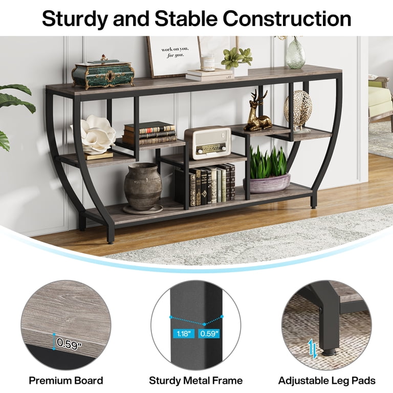 70.9-Inch Long Console Table – Narrow Sofa Table With 3 Rustic Shelves | Industrial Entryway Table For Living Room & Hallway