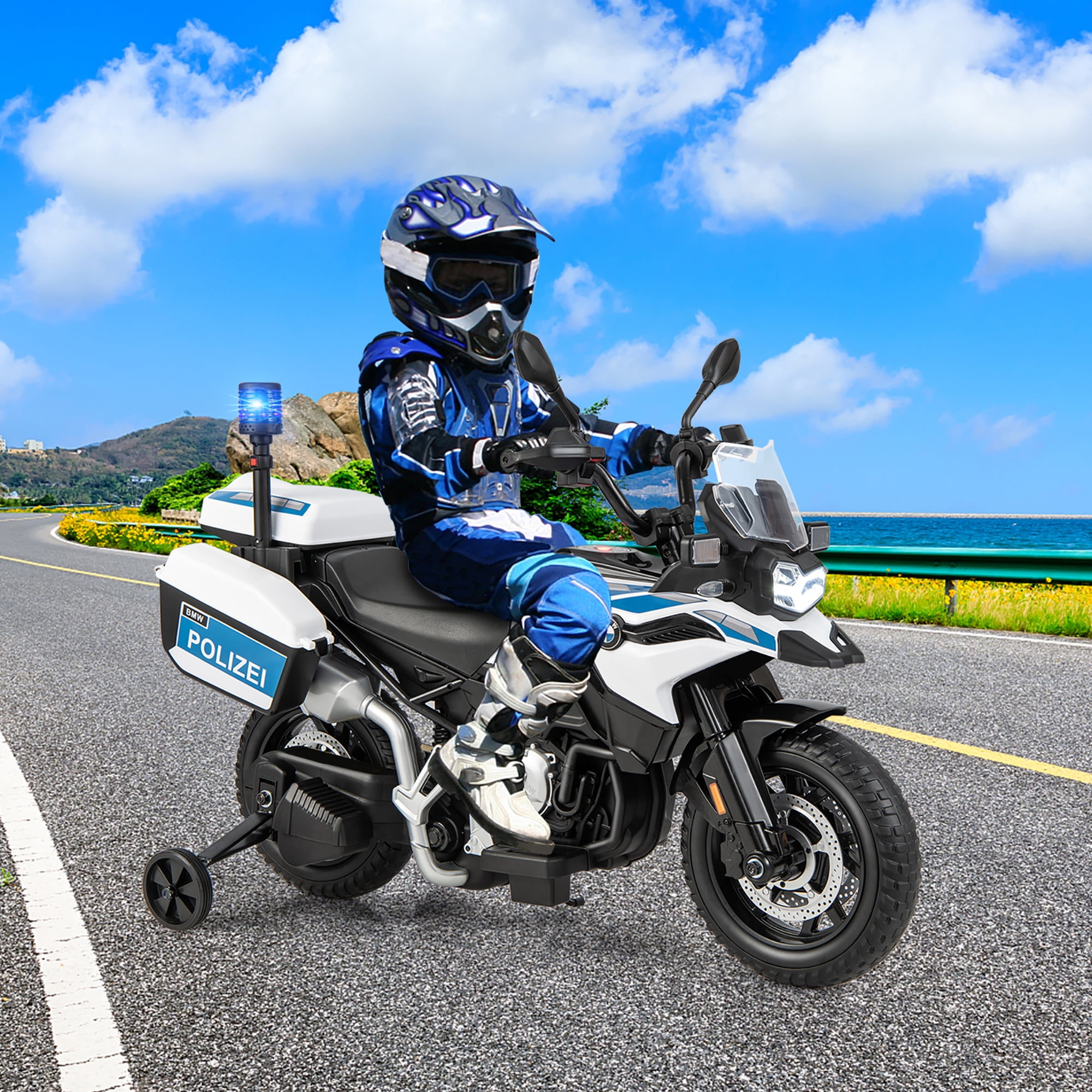 Costway 12V Kids Ride On Police MWotorcycle Licensed BMW Dirt Bike with Light Music White Walmart