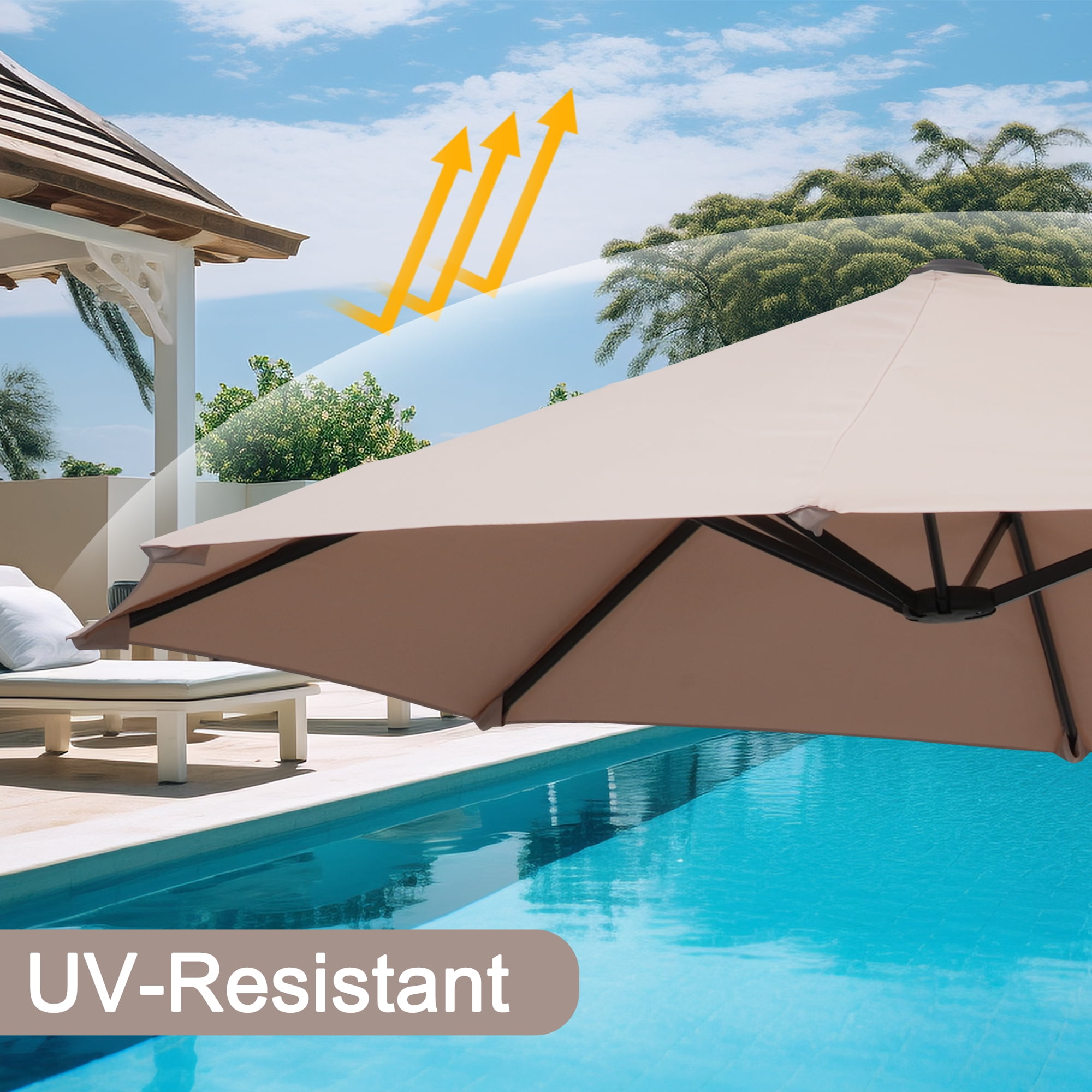 Autlaycil 13ft Rectangle Patio Umbrella with Crank System, Sturdy Ribs for Pool, Yard, Market - Beige