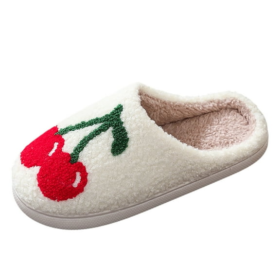 GHSOHS Plush Cherry Slippers for Women Men Cute Cartoon Home Shoes Comfortable Soft Cotton Fuzzy Slippers Indoor Outdoor Flat Slides
