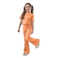 thumbnail image 7 of CCRFTGI Summer Outfits for Children Girls Size 7 Cute Y2k 2 Piece Outfits Oversized T Shirts and Flare Pants High Waist Active Gym Clothing Sets Orange 3-4 Years, 7 of 7