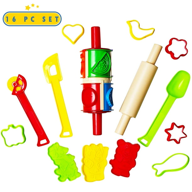 16 Piece Clay and Dough Modeling Tools Kit for Kids Play Plastic Dough