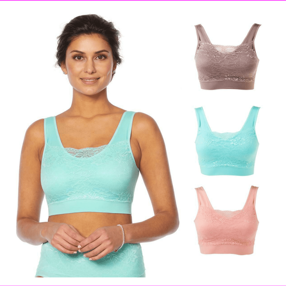 Rhonda Shear Rhonda Shear 3pack "Ahh" Bra with Lace Overlay in Teal