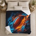 thumbnail image 5 of Football and Blue Orange Streaks Print Soft Flannel Blanket, Sporting Art Style for Sports Enthusiasts, Housewarming Gift for Bedroom and Living Room, Home Decor, 5 of 9
