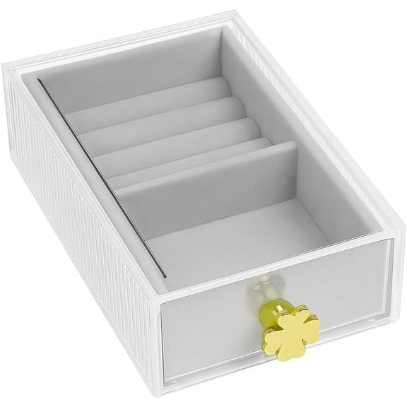 Clear Acrylic Jewelry Drawer Organizer Box with Felt Lining & Gold Handle 4"x7"