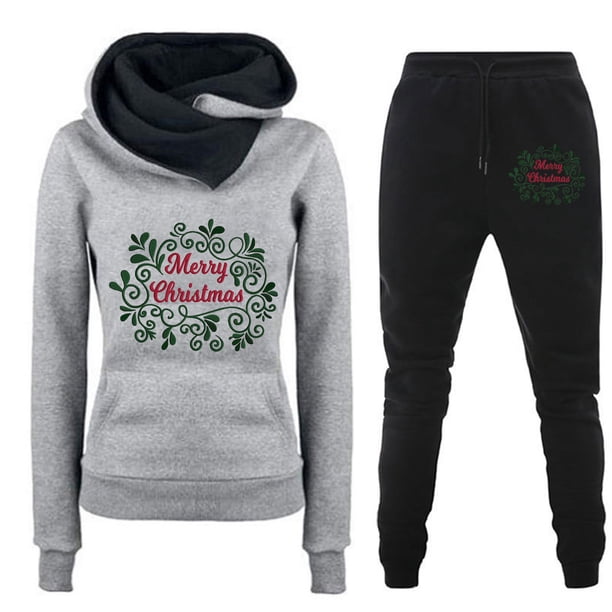 Puntoco Conjunto de dos piezas de suéter y pantalones estampados de manga larga con capucha y cuello redondo para mujer Puntoco Puntoco-7661