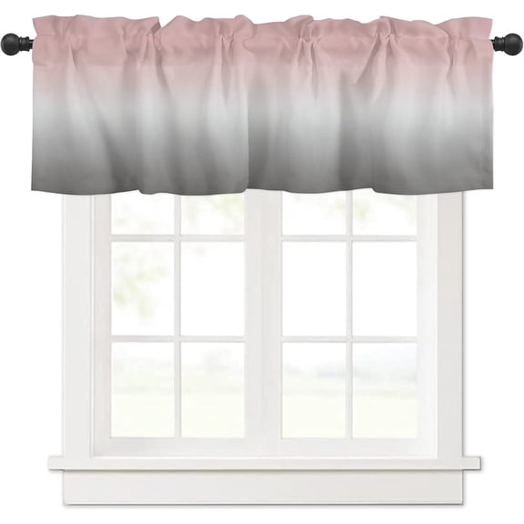 Curtain Valances Drapes Ombre Pink Gray, Rod Pocket Window Treatment for Bedroom Small Window Kitchen, Thermal Insulated&Washable Curtains, Gradient Texture, 1 Panel, 54x18inch