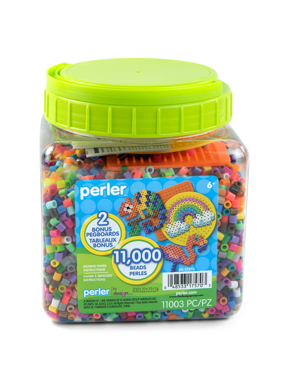 Perler 11000 Bead Jar with 3 Pegboards, Ages 6 to Adult, 11003 Pieces. Fused Bead Craft Kit
