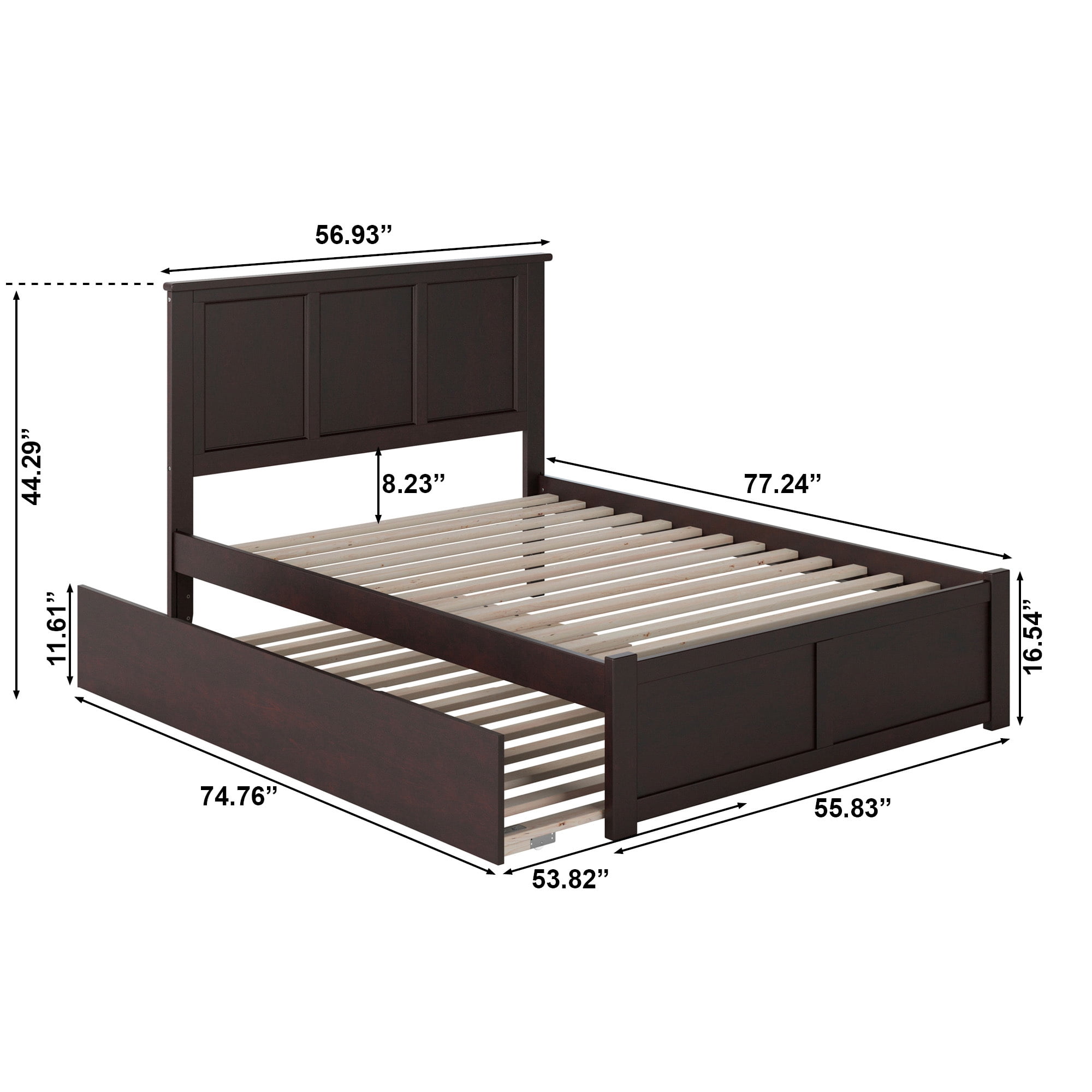 AFI Madison Full Solid Wood Platform Bed with Footboard & Full Trundle, Espresso