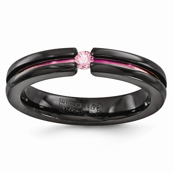 Edward Mirell Black Ti Pink Sapphire and Pink Anodized Grooved 4mm Band
