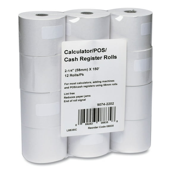 Impact Bond Paper Rolls, 2.25" X 150 Ft, White, 12/pack