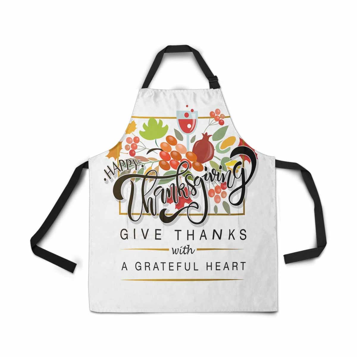 ASHLEIGH Adjustable Bib Apron for Women Men Girls Chef with Pockets Happy Thanksgiving Day Badge Icon Give Thanks Novelty Kitchen Apron for Cooking Baking Gardening Pet Grooming Cleaning