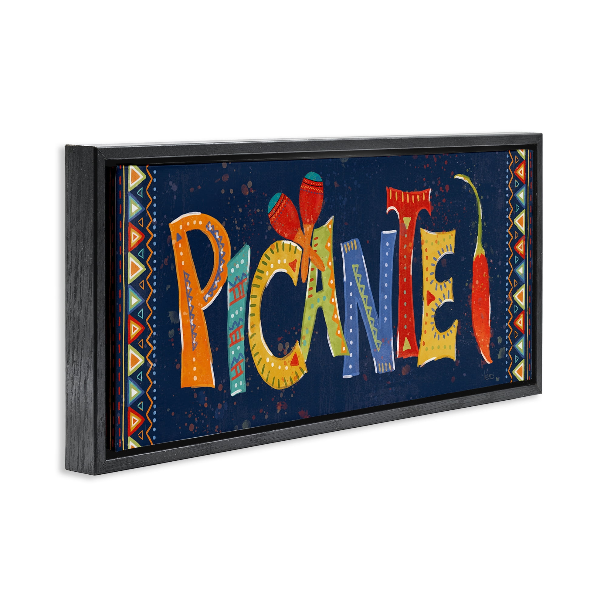 Stupell Industries Picante con Pimiento Colorido Food & Beverage Painting Black Floater Framed Art Print Wall Art, 25 x 11