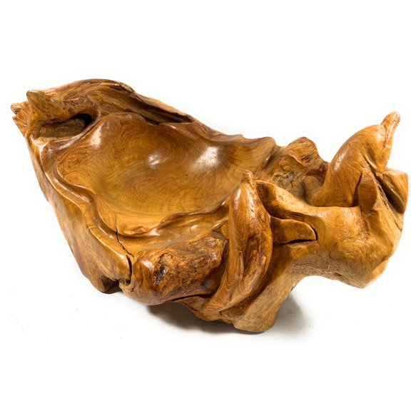 Unique Teak Root Bowl w/ Carved Dolphins 22" X 15" X 11" - Centerpiece | #cin05f