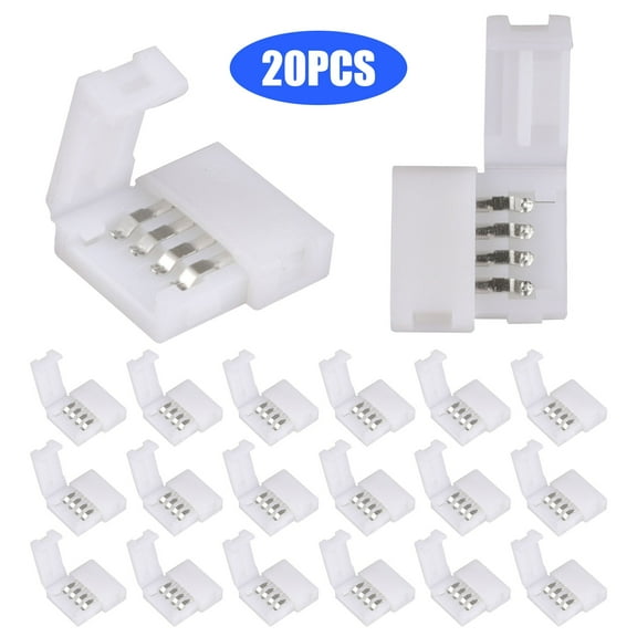 20pcs LED Strip Light Connectors, TSV 4 Pins Light Strips Solderless Connectors Clip, Fireproof, for 10mm SMD5050 RGB LED Flexible Strip Lights Strip to Strip