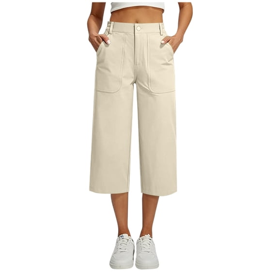 TaTaai Women's Stretch Lightweight Wide Leg Trousers Cropped 7/8 Length Quick-Dry Casual Work Travel Hiking Pants with Button Closure and Side Pockets Gift