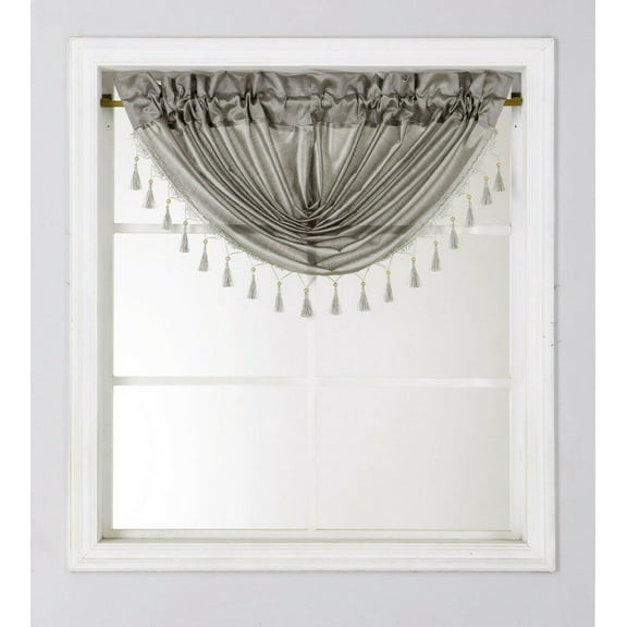 BELLISHED WINDOW SEMI SHEER WATERFALL VALANCE 1 PC JK57 SILVER SOLID TOP CURTAIN KITCHEN ,NURSERY,BATHROOM ATTIC ,PORCHE SIZE 48" WIDE X 38" LENGTH ROD POCKET