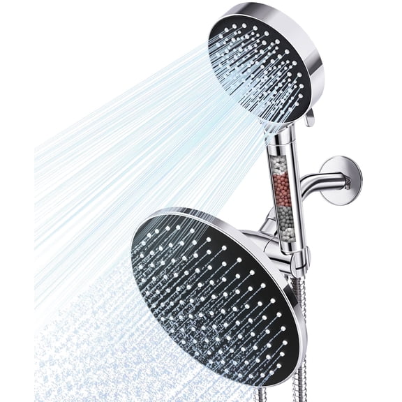 Qunler Dual Shower Head with Filter, 6 Modes 3-Way Rainfall High Pressure Showerhead with Handheld Combo 72" Long Hose, Black