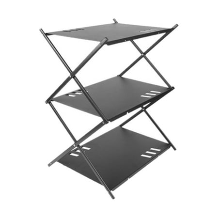 

Outdoor Camping Storage Shelves Foldable Frame Shelving Units 3 Layer Multi Function Portable for Self Driving Travel Household Camping BBQ Black