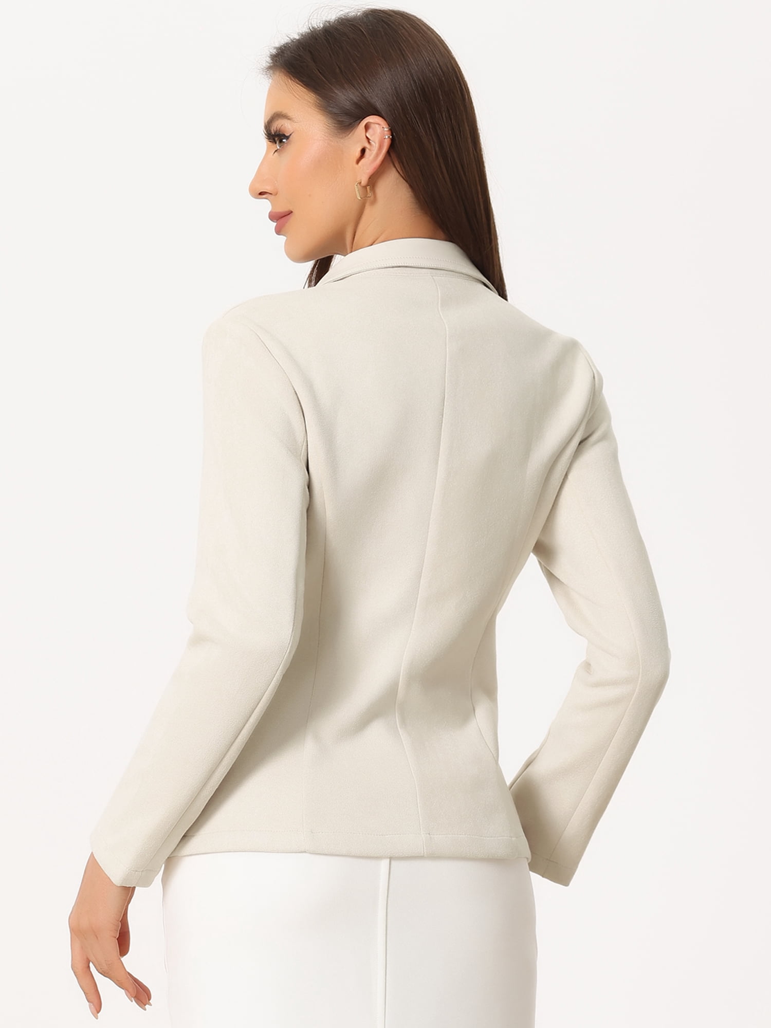 DARING DIVA Women's Faux Suede Lapel Collar Button Down Blazer XS Beige