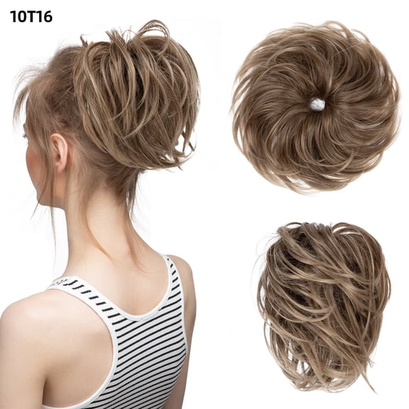 XmhyTop Textured Messy Updo Hair Bun, Adjustable Chignon Bun for Natural-Looking Style, Versatile Synthetic Hair Scrunchies for Women & Girls，Brown to Ashe Blonde