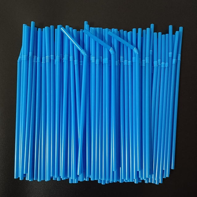 Nvzi 200Pcs Of Disposable Plastic With Extended Bendable Juice Drink Milk Tea Straw-Blue
