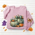 thumbnail image 5 of DeeHomeMo Women Round Neck Pullover Sweatshirt, Long Sleeve Pumpkin Bow Graphic Loose Fit Top, Ribbed Hem Cuffs Soft Sweatshirt Fabric for Fall Family Gathering Pink,XL, 5 of 5